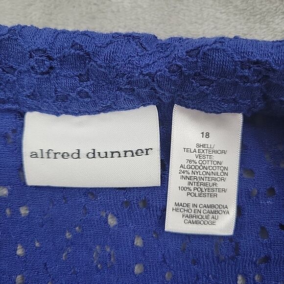Alfred Dunner Womens Eyelet Shrug Top Size 18 Dark Blue Sheer Front Tie Open - Picture 5 of 8